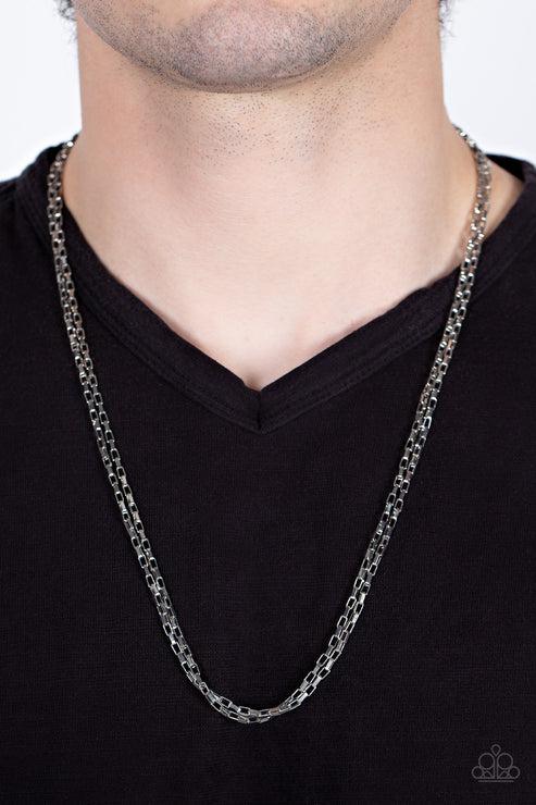 Dead Heat Men's Silver Necklace - Paparazzi Accessories-on model - CarasShop.com - Paparazzi Jewelry by Cara Jewels