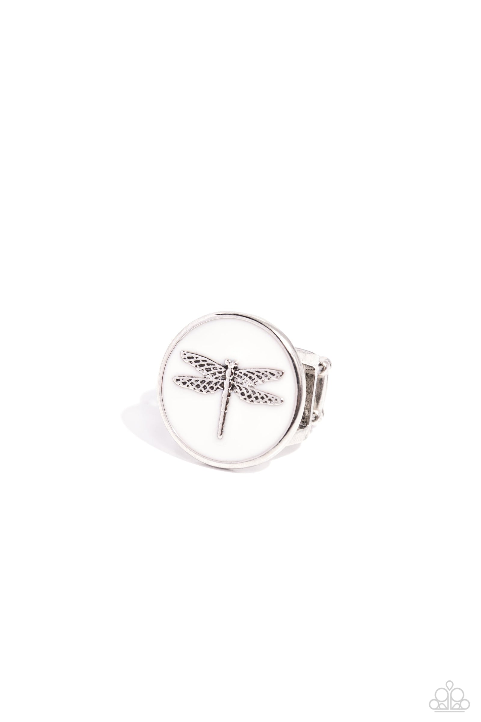 Debonair Dragonfly White Ring - Paparazzi Accessories- lightbox - CarasShop.com - Paparazzi Jewelry by Cara Jewels