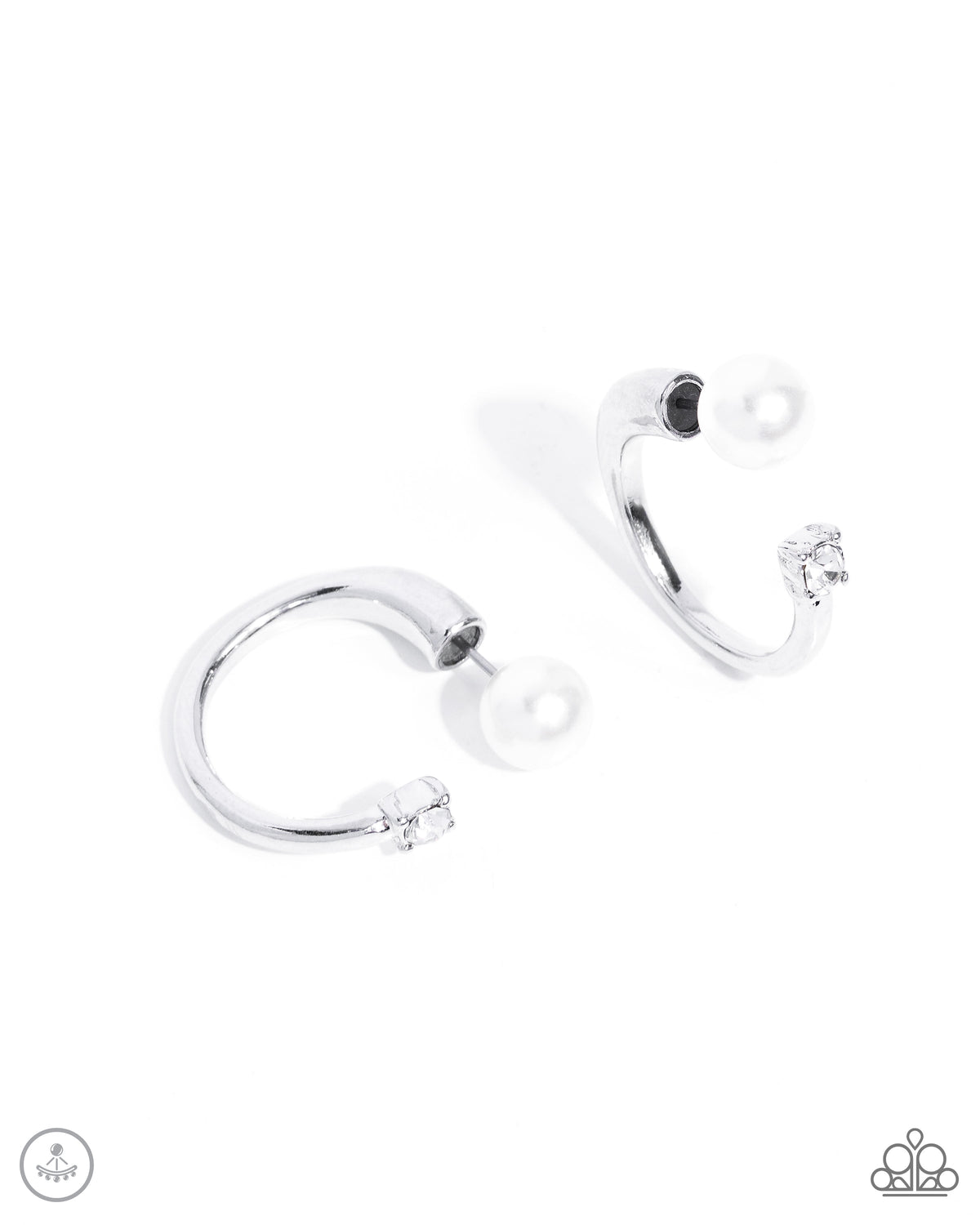 Decade Dance White Rhinestone & Pearl Post Earrings - Paparazzi Accessories- lightbox - CarasShop.com - Paparazzi Jewelry by Cara Jewels