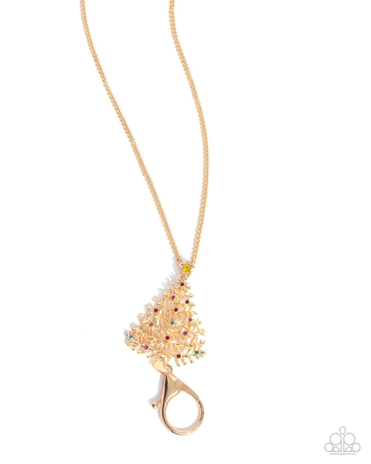 Decorating the Tree Multi Rhinestone & Gold Christmas Lanyard Necklace - Paparazzi Accessories- lightbox - CarasShop.com - Paparazzi Jewelry by Cara Jewels