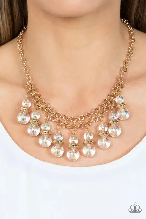 Deep Space Diva Gold Necklace - Paparazzi Accessories- on model - CarasShop.com - Paparazzi Jewelry by Cara Jewels