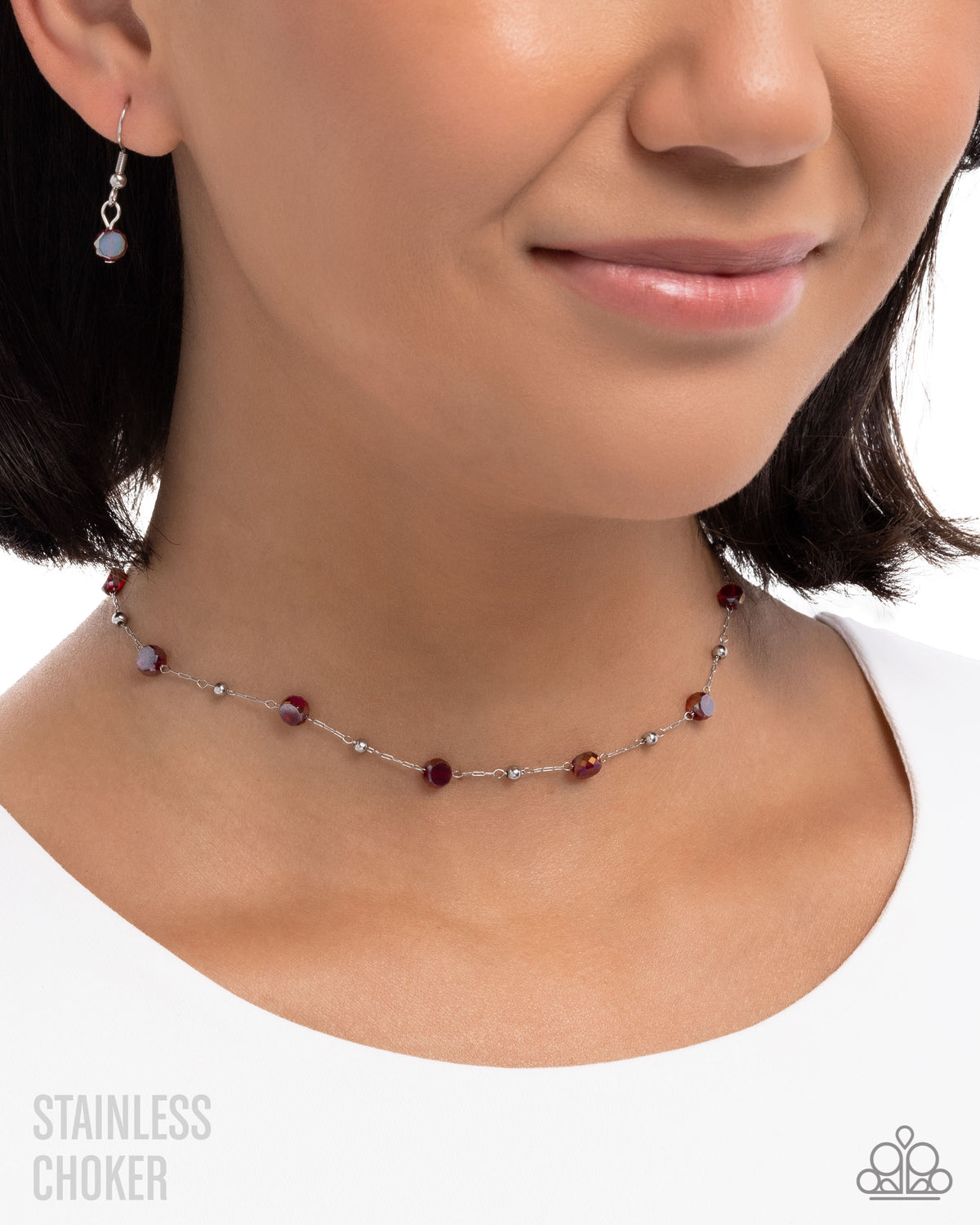 Defaced Decadence Red Rhinestone Choker Necklace - Paparazzi Accessories-on model - CarasShop.com - Paparazzi Jewelry by Cara Jewels