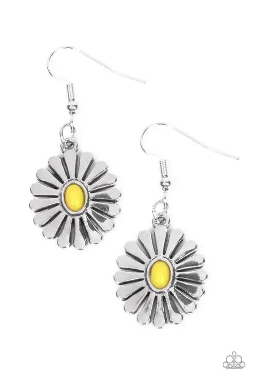 Delectably Daisy Yellow Earrings - Paparazzi Accessories- lightbox - CarasShop.com - Paparazzi Jewelry by Cara Jewels