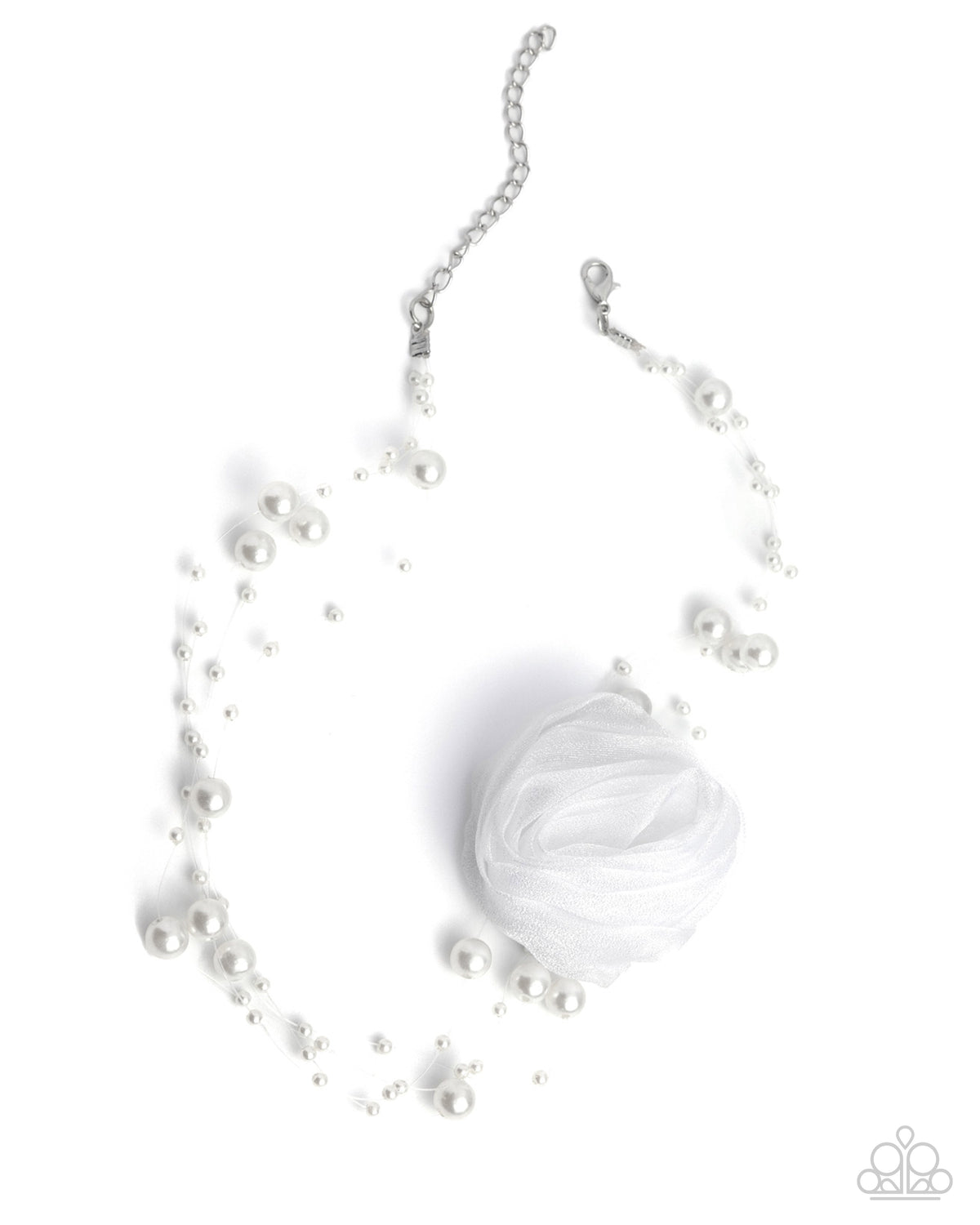 Delicate Debutante White Pearl & Rosette Choker Necklace - Paparazzi Accessories- lightbox - CarasShop.com - Paparazzi Jewelry by Cara Jewels
