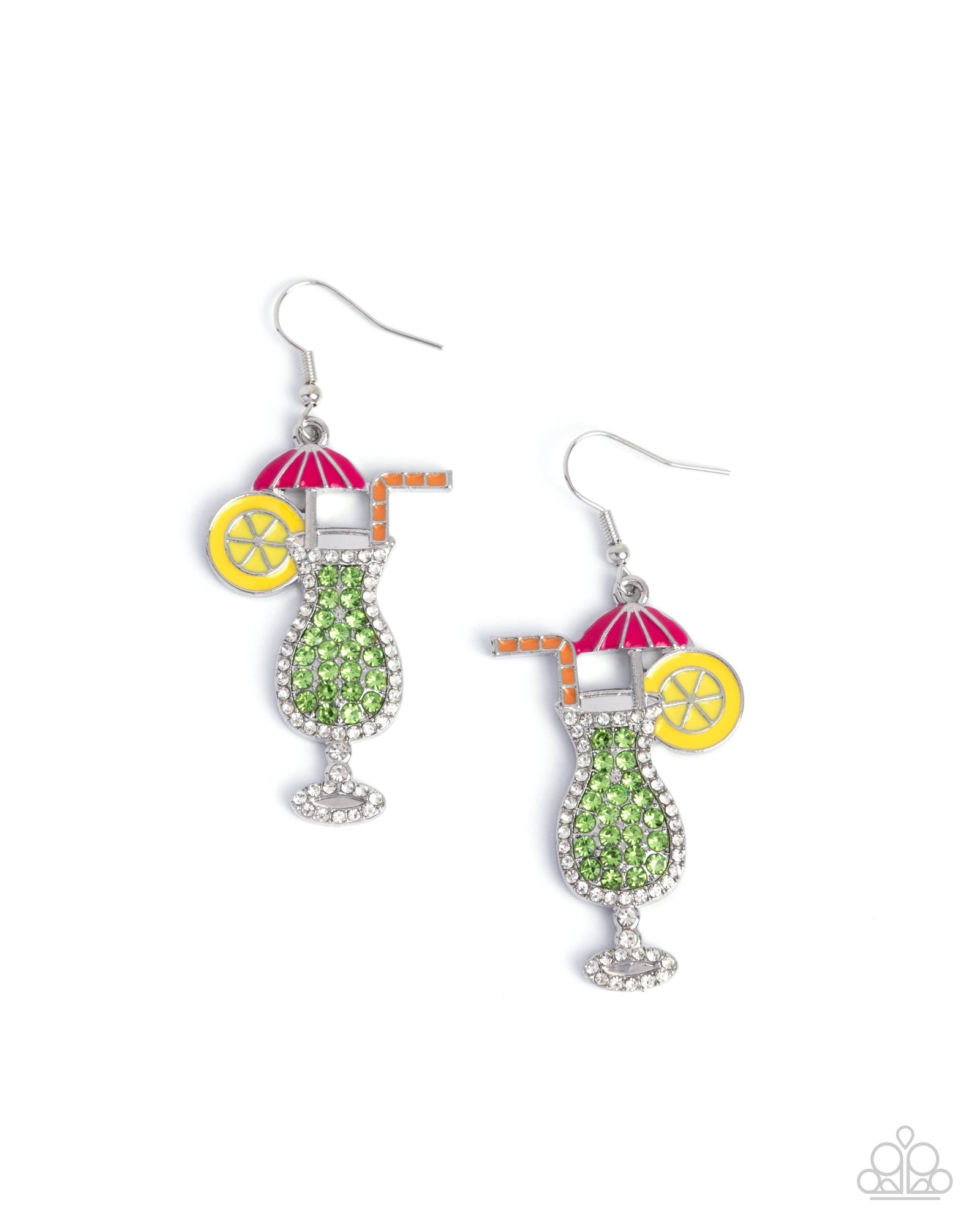 Delightful Daiquiri Green Rhinestone Cocktail Earrings - Paparazzi Accessories- lightbox - CarasShop.com - Paparazzi Jewelry by Cara Jewels