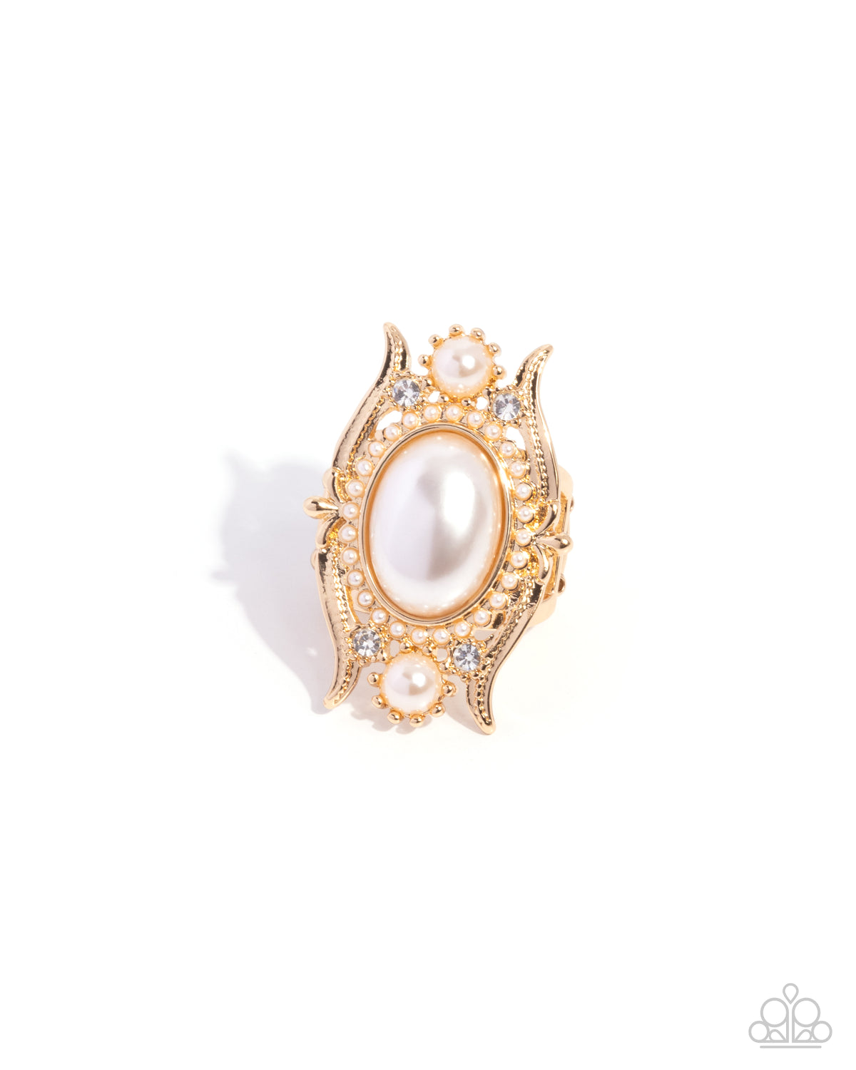 Delightful Debutante Gold & White Pearl Ring - Paparazzi Accessories- lightbox - CarasShop.com - Paparazzi Jewelry by Cara Jewels