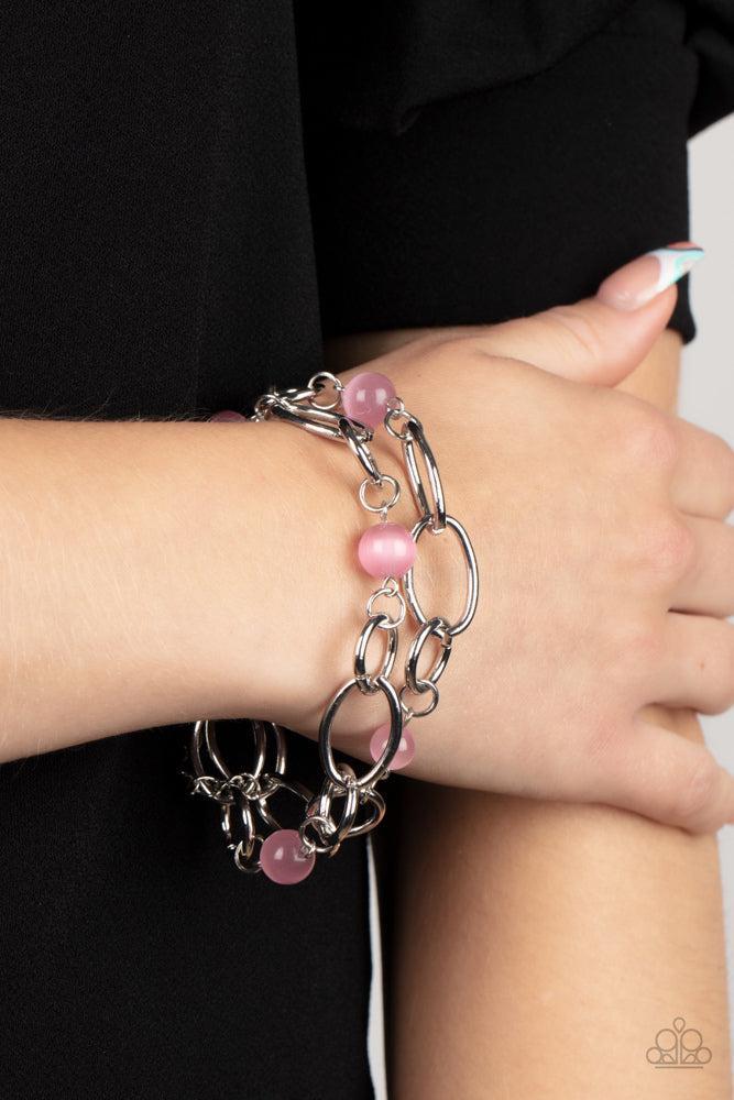 Delightfully Daydreamy Pink Bracelet - Paparazzi Accessories- on model - CarasShop.com - Paparazzi Jewelry by Cara Jewels