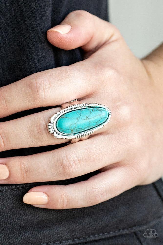 Desert Thirst Turquoise Blue Ring - Paparazzi Accessories- on model - CarasShop.com - Paparazzi Jewelry by Cara Jewels