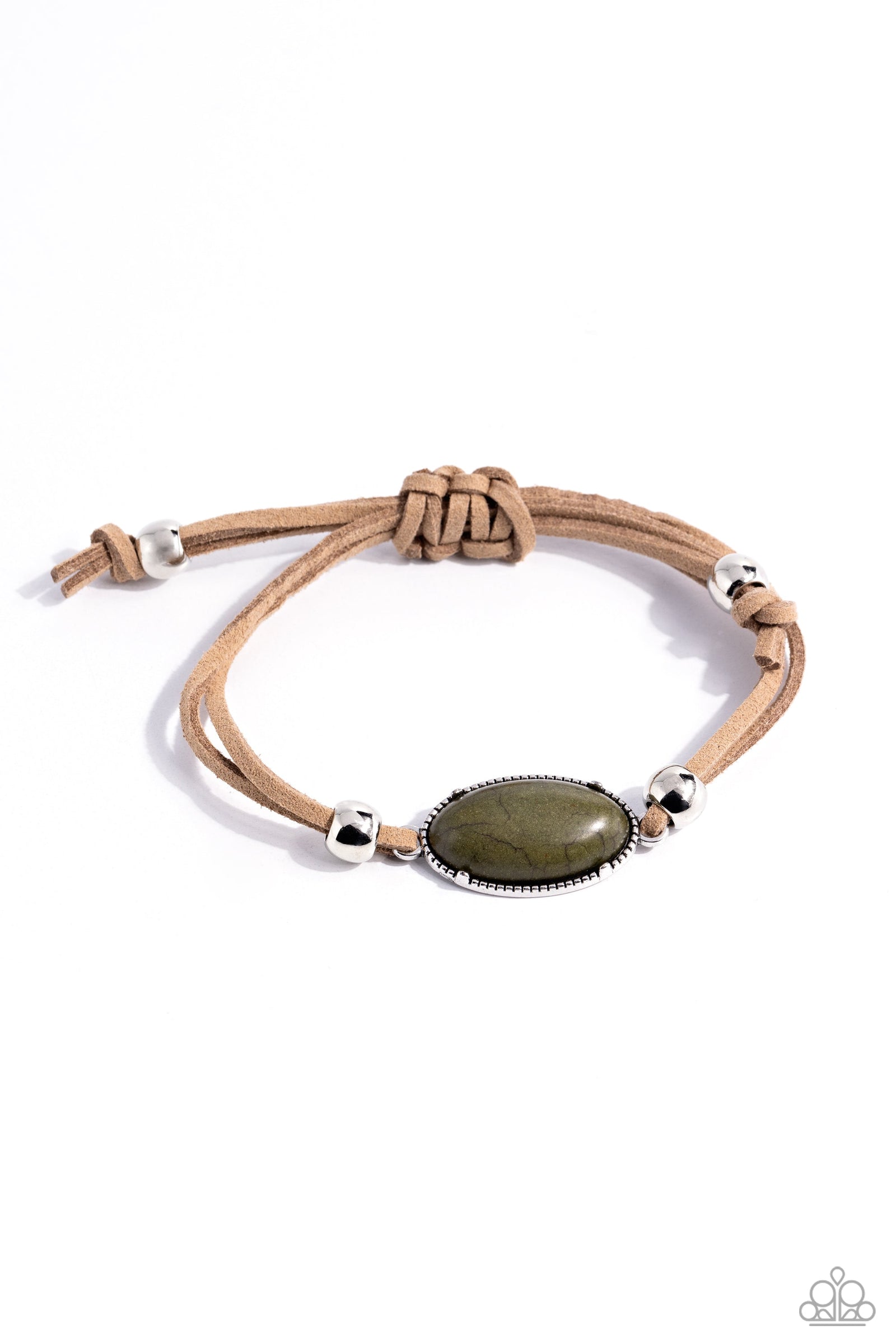 Desertscape Drive Green Stone & Suede Urban Bracelet - Paparazzi Accessories- lightbox - CarasShop.com - Paparazzi Jewelry by Cara Jewels