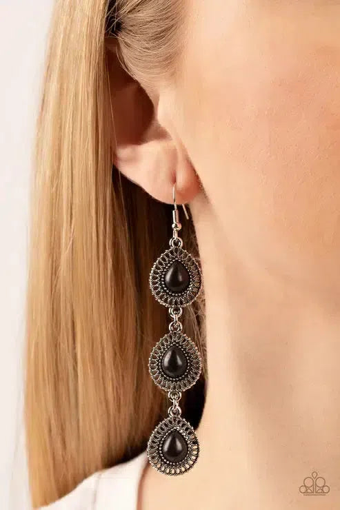 Desertscape Dweller Black Earrings - Paparazzi Accessories-on model - CarasShop.com - Paparazzi Jewelry by Cara Jewels