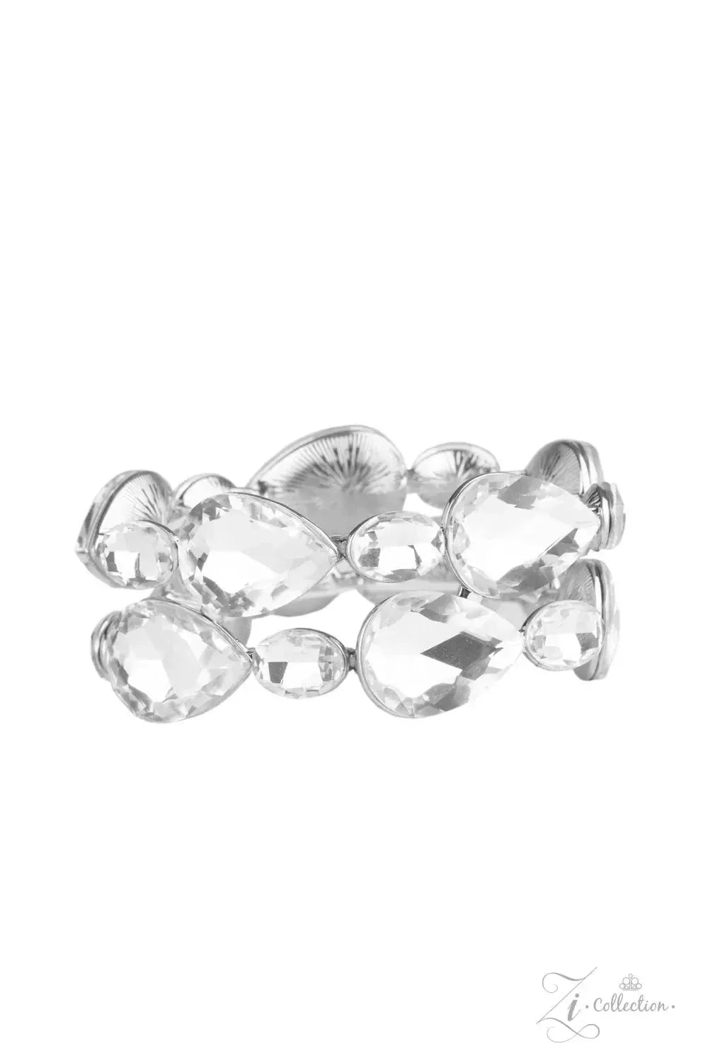 Destined to Dazzle White Rhinestone Zi Collection Bracelet - Paparazzi Accessories- lightbox - CarasShop.com - Paparazzi Jewelry by Cara Jewels