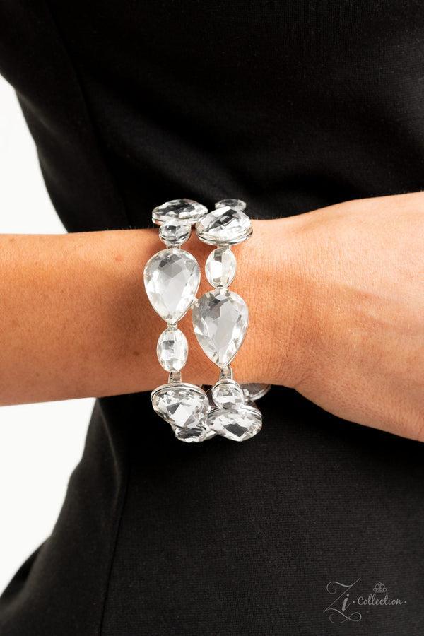 Destined to Dazzle White Rhinestone Zi Collection Bracelet - Paparazzi Accessories- on model - CarasShop.com - Paparazzi Jewelry by Cara Jewels