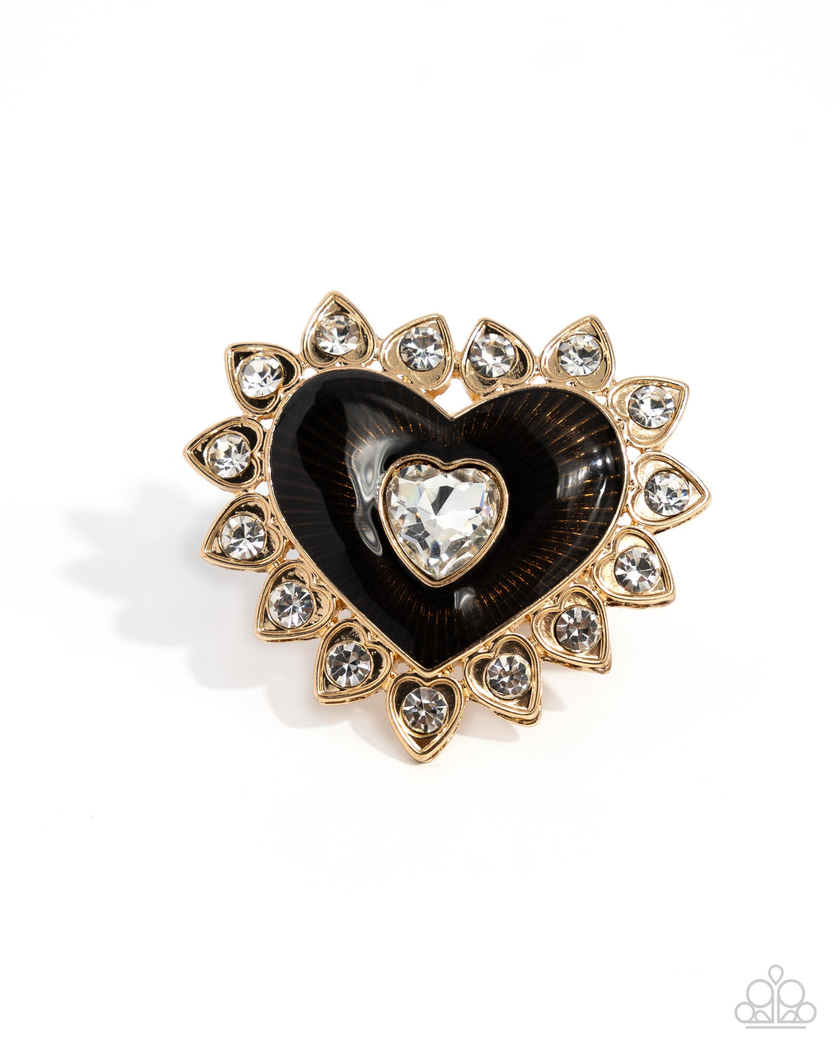 Devoted Declaration Black, White & Gold Heart Ring - Paparazzi Accessories- lightbox - CarasShop.com - Paparazzi Jewelry by Cara Jewels