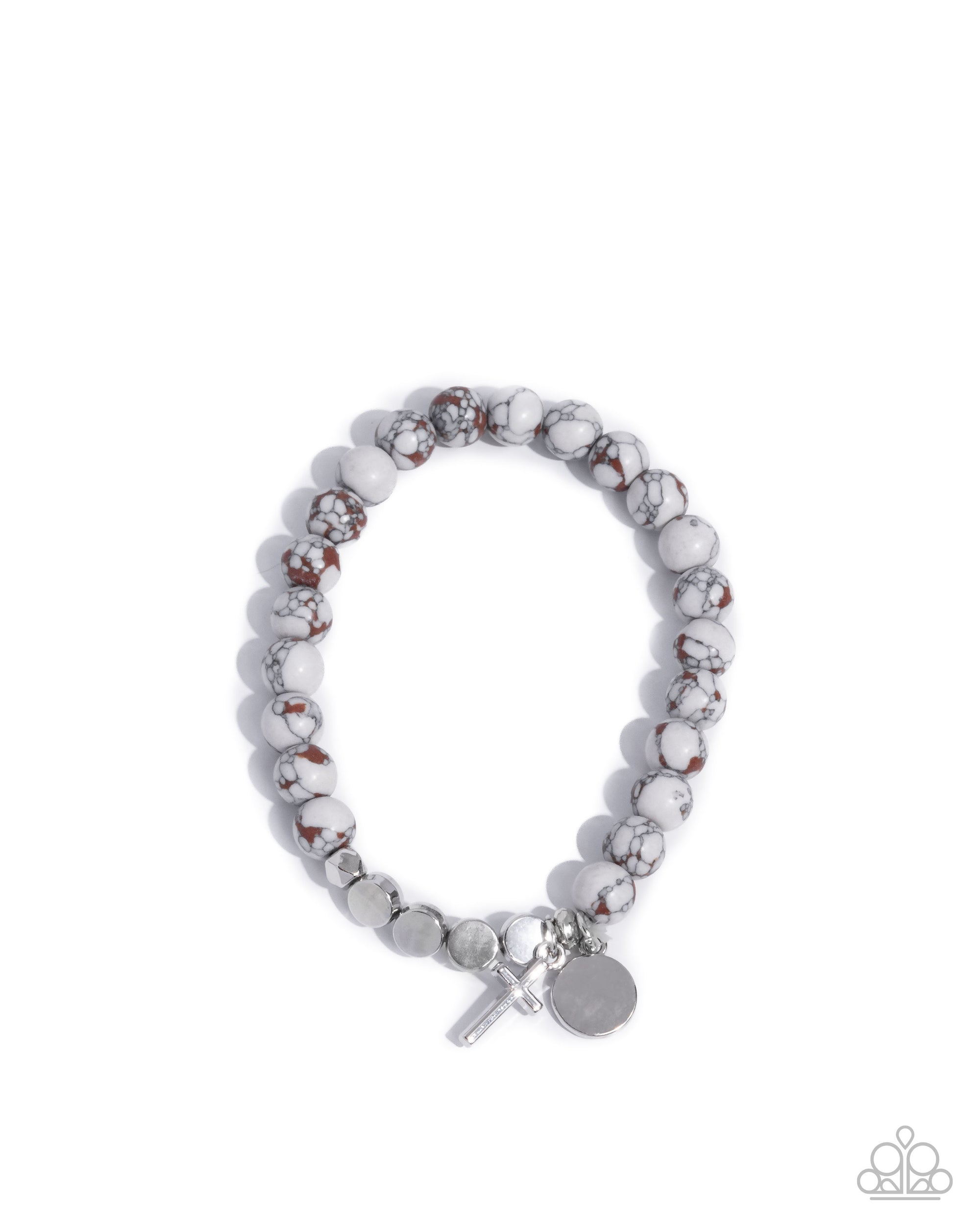 Devout Debut White Stone & Silver Bracelet - Paparazzi Accessories- lightbox - CarasShop.com - Paparazzi Jewelry by Cara Jewels
