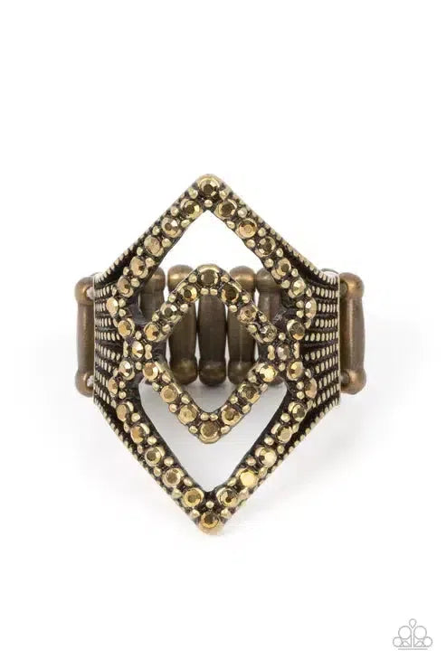 Diamond Duet Brass Ring - Paparazzi Accessories- lightbox - CarasShop.com - Paparazzi Jewelry by Cara Jewels