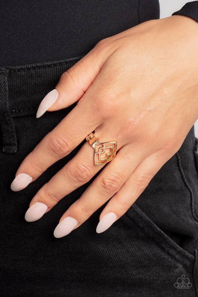 Diamond Duo Gold Ring - Paparazzi Accessories- on model - CarasShop.com - Paparazzi Jewelry by Cara Jewels