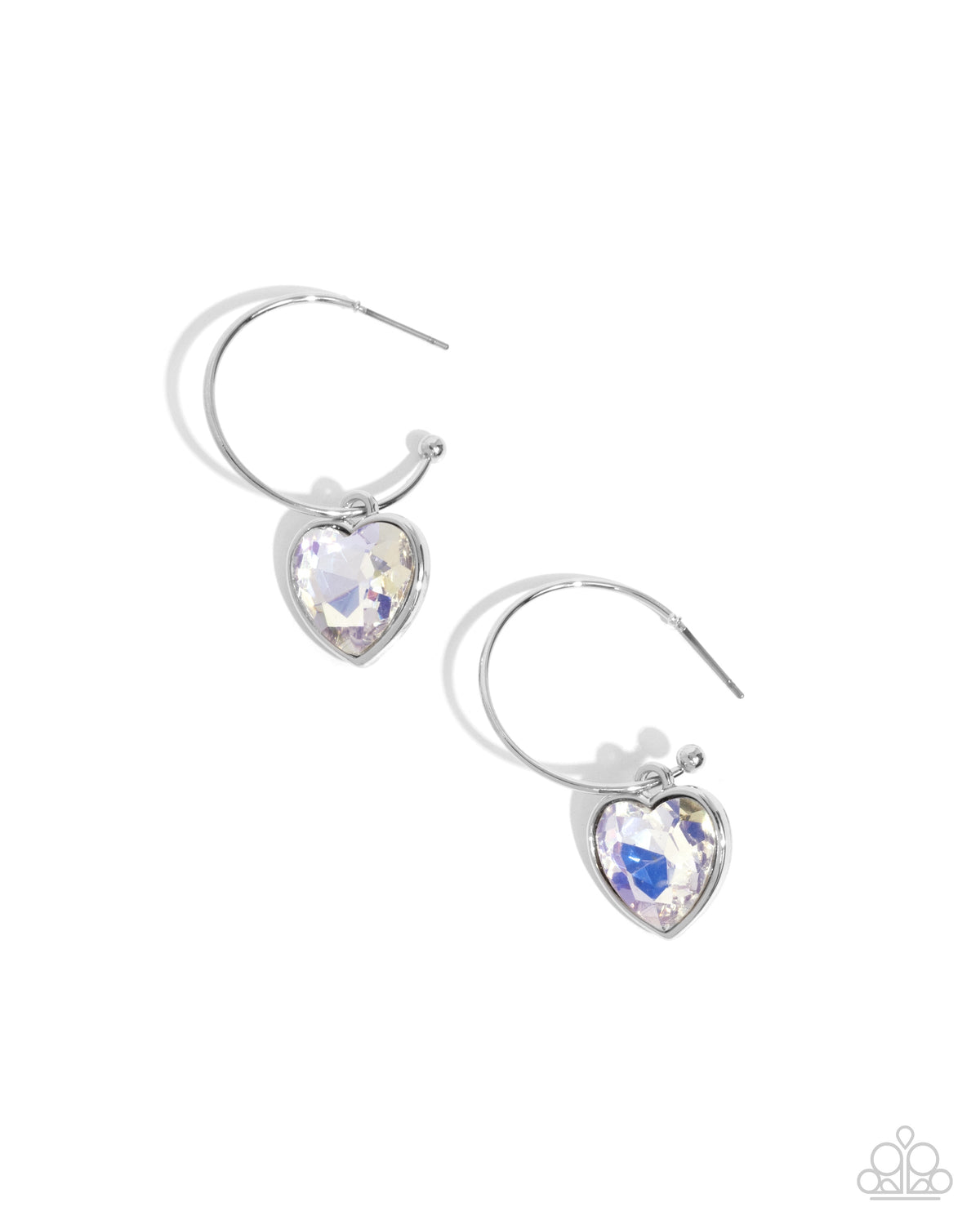 Diamond of the Night White Gem Heart Hoop Earrings - Paparazzi Accessories- lightbox - CarasShop.com - Paparazzi Jewelry by Cara Jewels