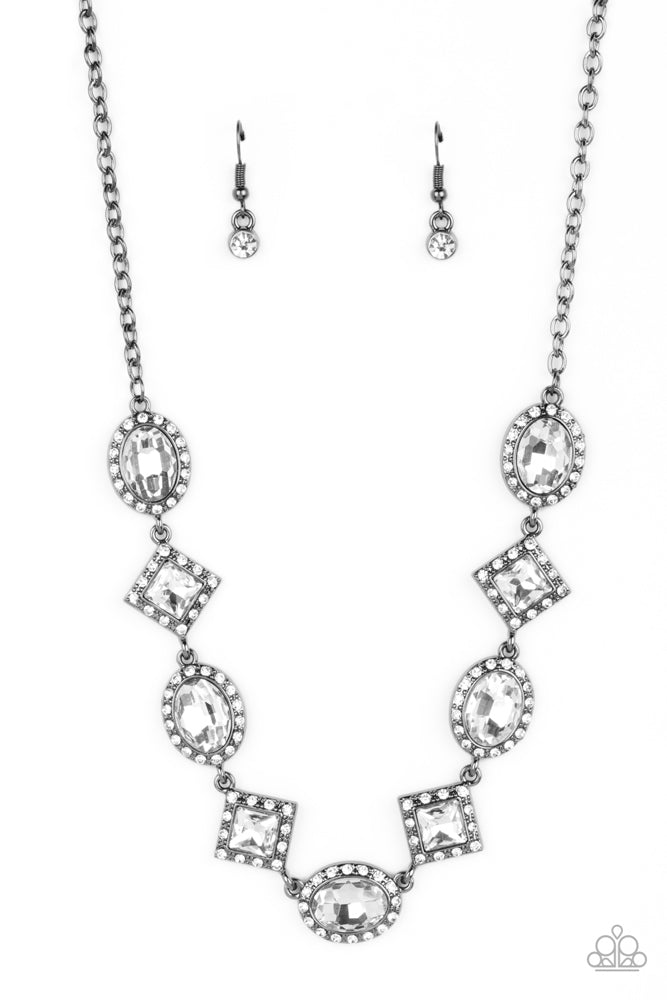 Diamond of the Season Black & White Rhinestone Necklace - Paparazzi Accessories- lightbox - CarasShop.com - Paparazzi Jewelry by Cara Jewels