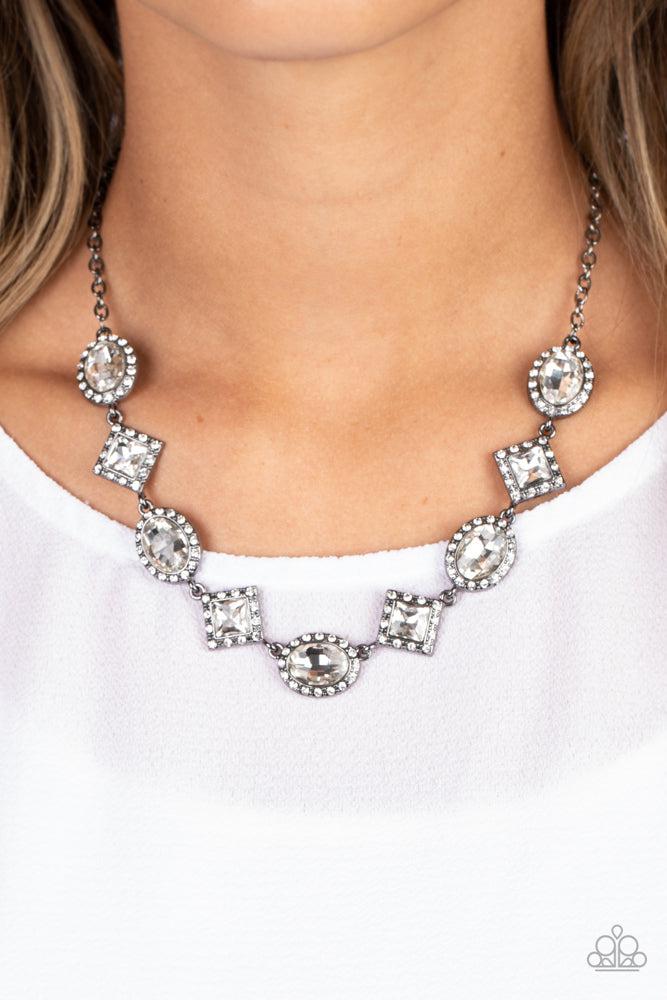 Diamond of the Season Black & White Rhinestone Necklace - Paparazzi Accessories- lightbox - CarasShop.com - Paparazzi Jewelry by Cara Jewels