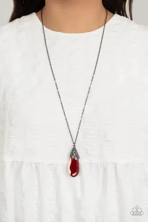 Dibs on the Dazzle Red Necklace - Paparazzi Accessories-on model - CarasShop.com - Paparazzi Jewelry by Cara Jewels