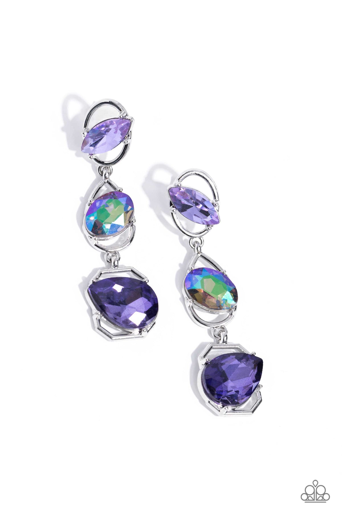 Dimensional Dance Purple Rhinestone Earrings - Paparazzi Accessories- lightbox - CarasShop.com - Paparazzi Jewelry by Cara Jewels