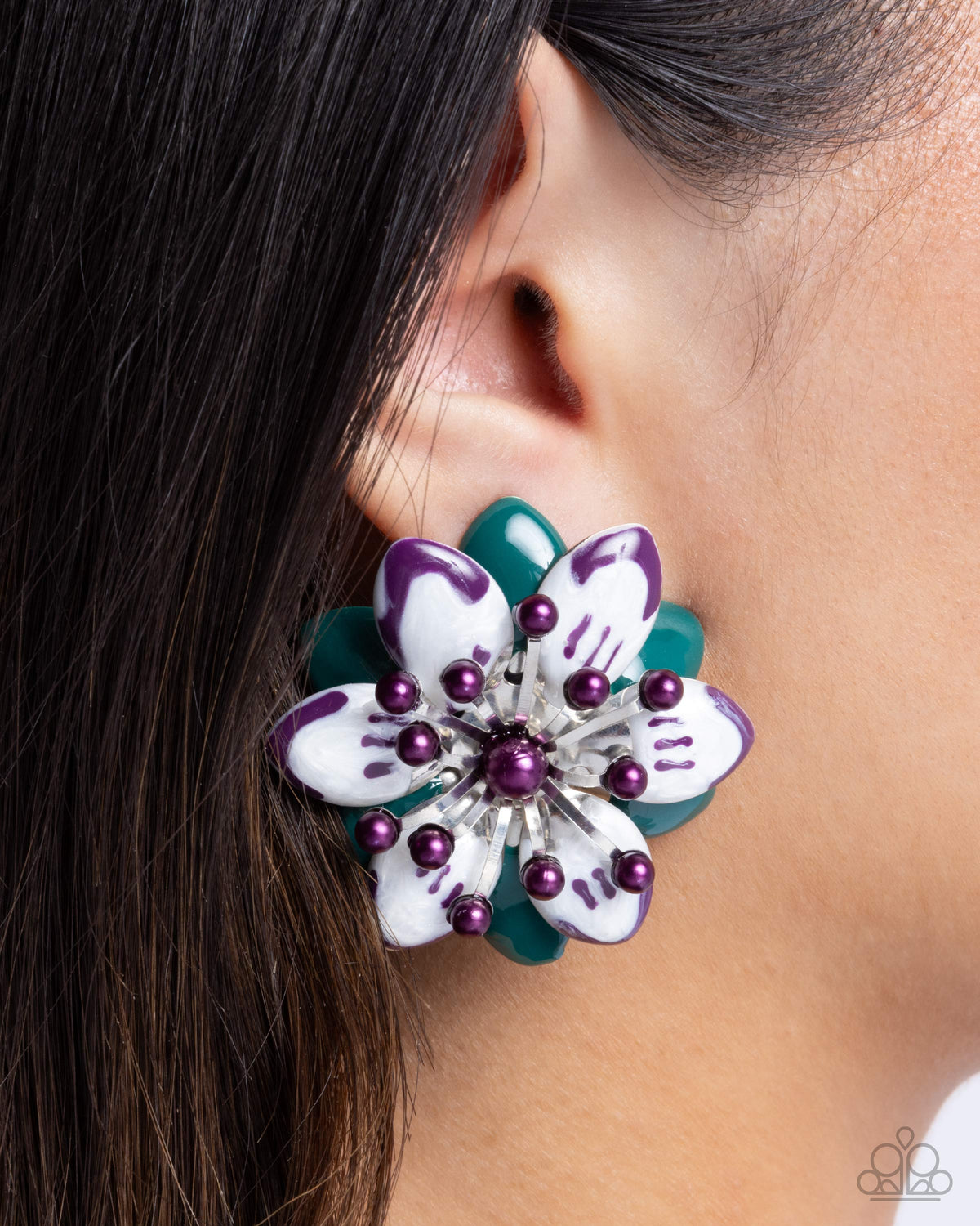 Dimensional Dowry Multi Flower Earrings - Paparazzi Accessories- on model - CarasShop.com - Paparazzi Jewelry by Cara Jewels