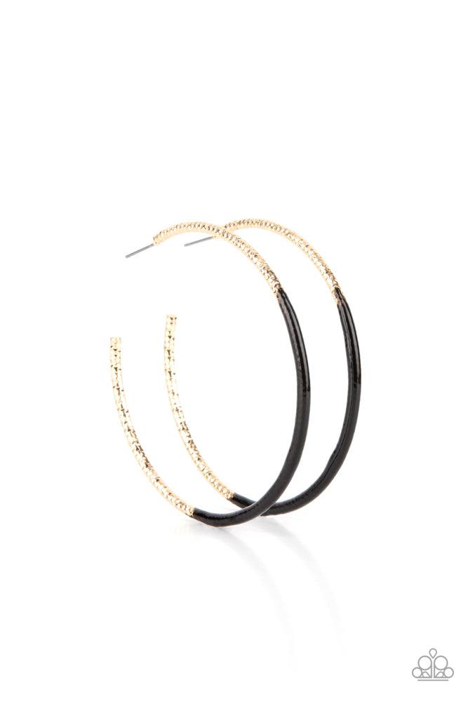 DIP DIP Hooray! Black & Gold Hoop Earrings - Paparazzi Accessories- lightbox - CarasShop.com - Paparazzi Jewelry by Cara Jewels
