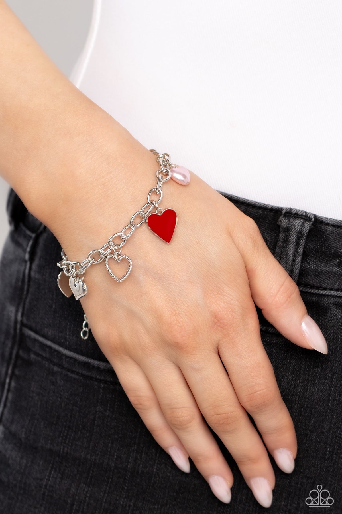 Diverse Dalliance Multi Heart Charm Bracelet - Paparazzi Accessories- on model - CarasShop.com - Paparazzi Jewelry by Cara Jewels