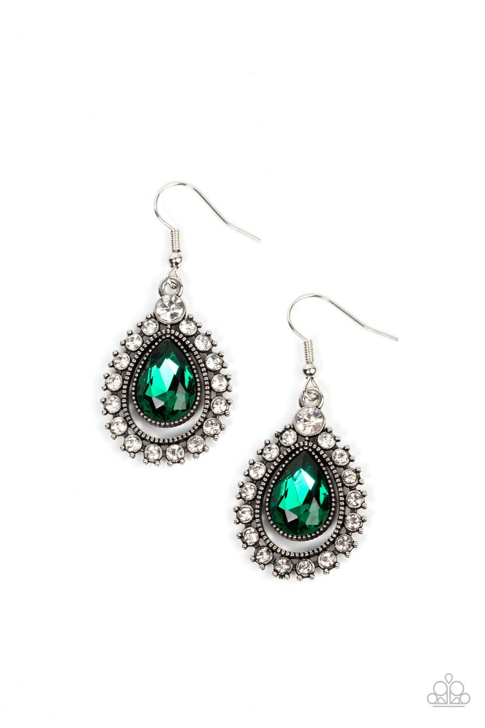 Divinely Duchess Green Rhinestone Earrings - Paparazzi Accessories- lightbox - CarasShop.com - Paparazzi Jewelry by Cara Jewels