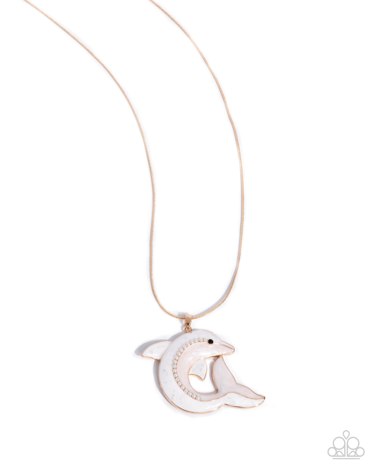 Dolphin Dive Gold & White Necklace - Paparazzi Accessories- lightbox - CarasShop.com - Paparazzi Jewelry by Cara Jewels