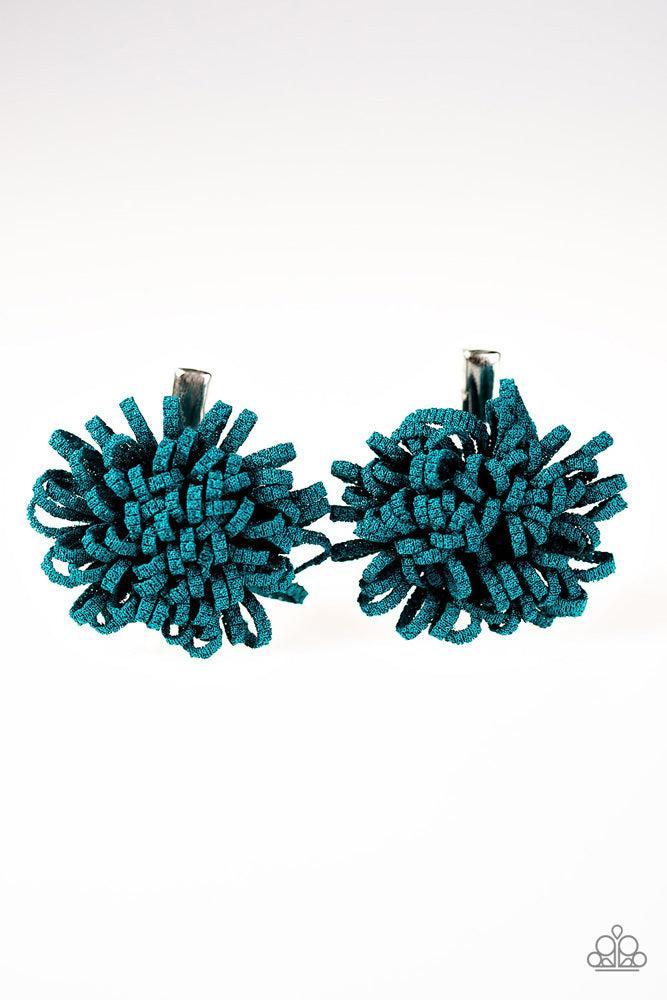 Don't Grow There Blue Flower Hair Clips - Paparazzi Accessories- lightbox - CarasShop.com - Paparazzi Jewelry by Cara Jewels