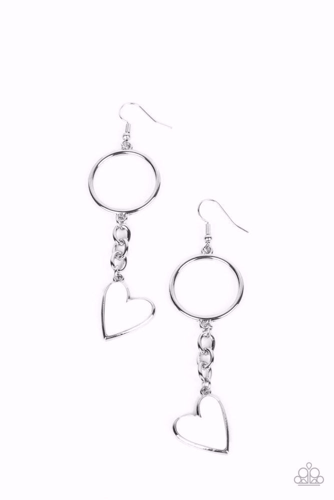 Don't Miss A HEARTBEAT White Earrings - Paparazzi Accessories- lightbox - CarasShop.com - Paparazzi Jewelry by Cara Jewels