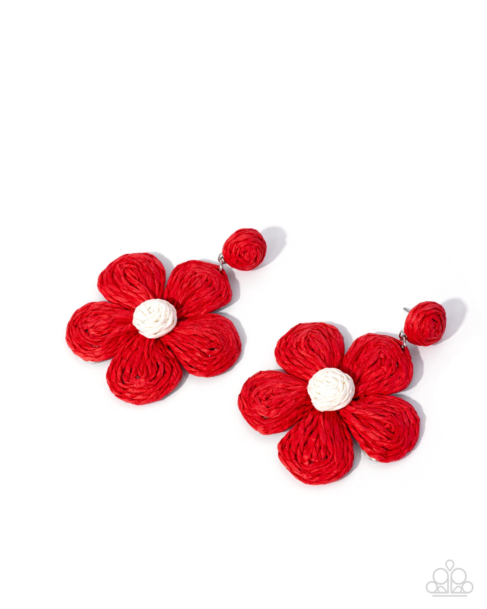 Double Daisies Red Raffia Flower Earrings - Paparazzi Accessories- lightbox - CarasShop.com - Paparazzi Jewelry by Cara Jewels