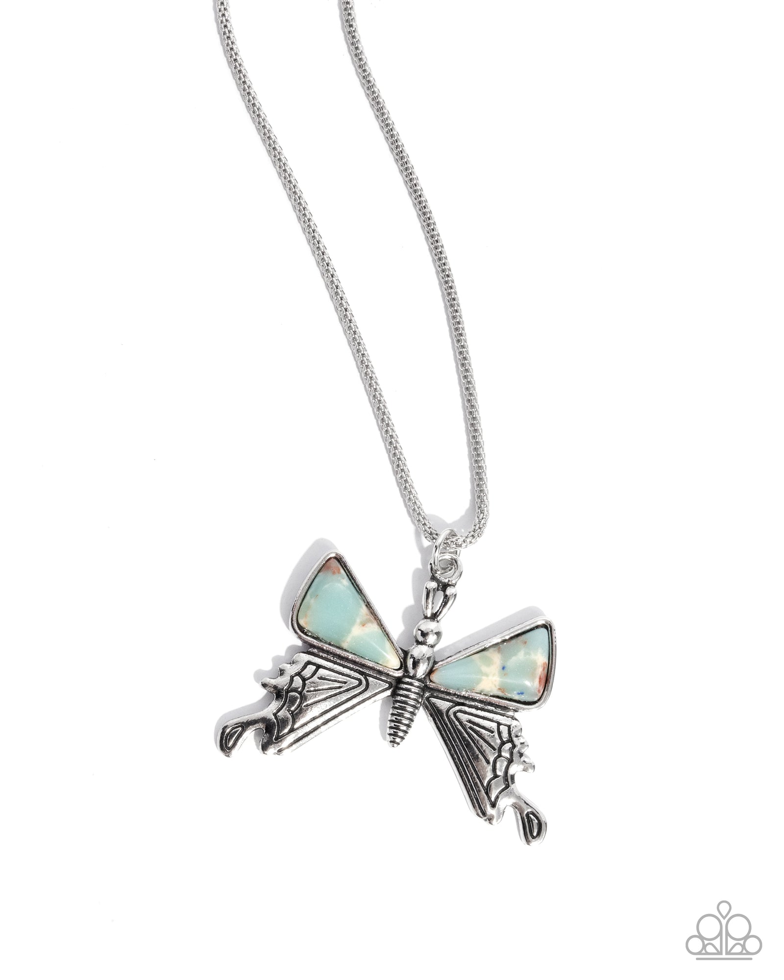Down to Earth Descent Blue Stone Butterfly Necklace - Paparazzi Accessories- lightbox - CarasShop.com - Paparazzi Jewelry by Cara Jewels