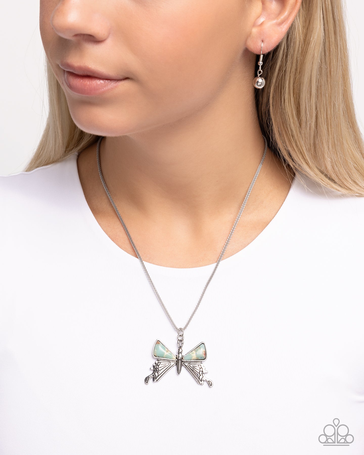 Down to Earth Descent Blue Stone Butterfly Necklace - Paparazzi Accessories- lightbox - CarasShop.com - Paparazzi Jewelry by Cara Jewels
