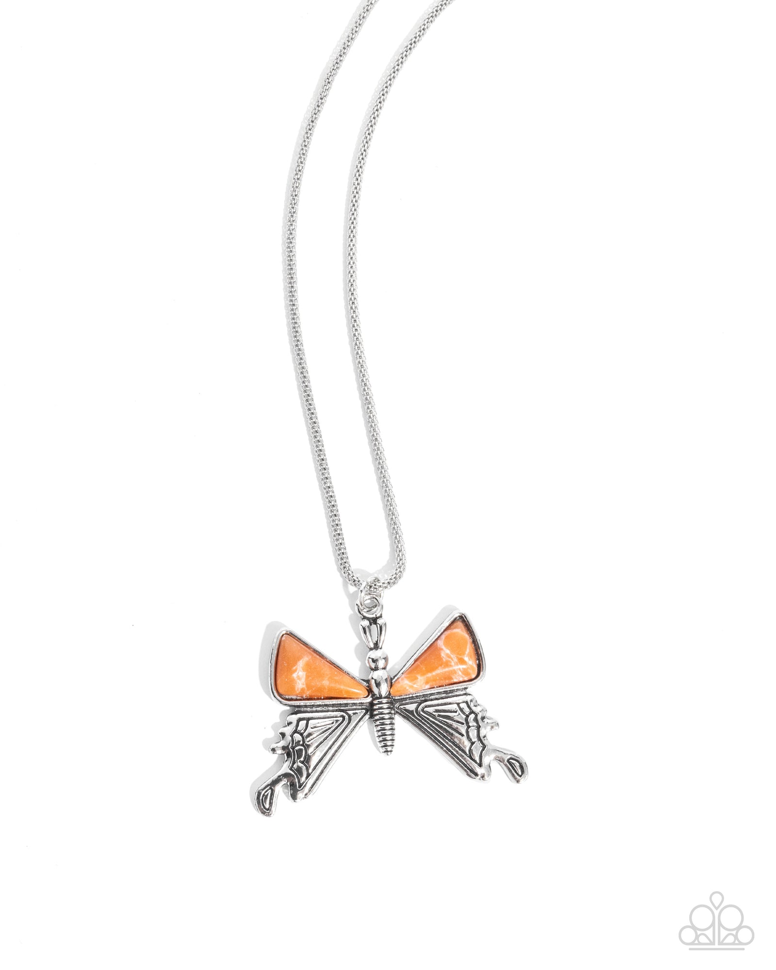 Down to Earth Descent Orange Stone Butterfly Necklace - Paparazzi Accessories- lightbox - CarasShop.com - Paparazzi Jewelry by Cara Jewels