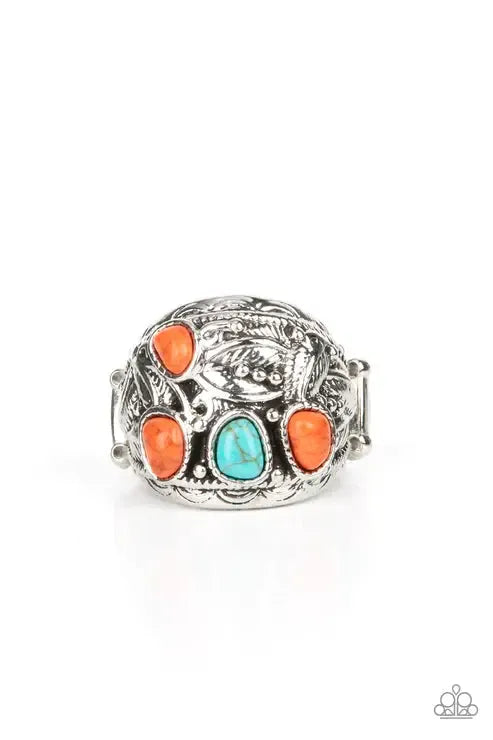 Down-To-Earth Detail Orange Ring - Paparazzi Accessories- lightbox - CarasShop.com - Paparazzi Jewelry by Cara Jewels