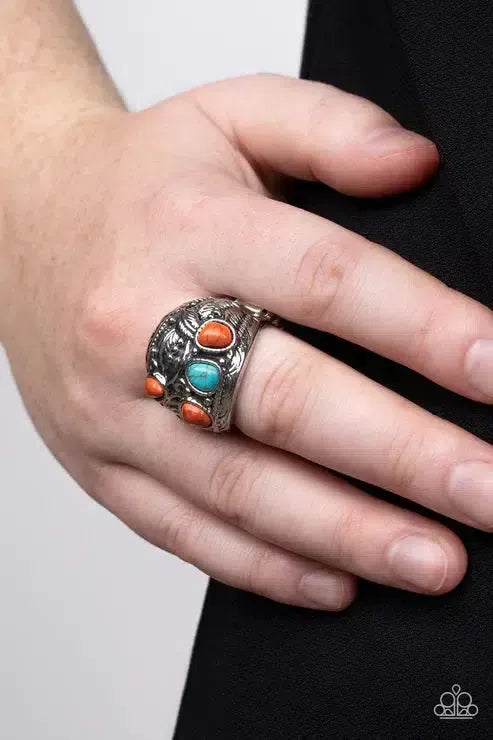 Down-To-Earth Detail Orange Ring - Paparazzi Accessories-on model - CarasShop.com - Paparazzi Jewelry by Cara Jewels