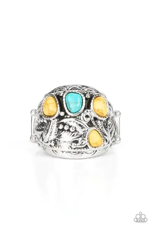 Down-To-Earth Detail Yellow Ring - Paparazzi Accessories- lightbox - CarasShop.com - Paparazzi Jewelry by Cara Jewels