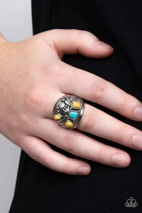 Down-To-Earth Detail Yellow Ring - Paparazzi Accessories-on model - CarasShop.com - Paparazzi Jewelry by Cara Jewels