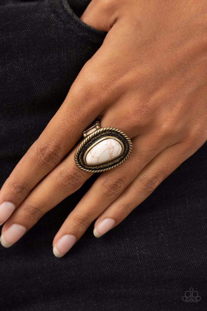 Downtown Desertscape Brass Ring - Paparazzi Accessories- on model - CarasShop.com - Paparazzi Jewelry by Cara Jewels