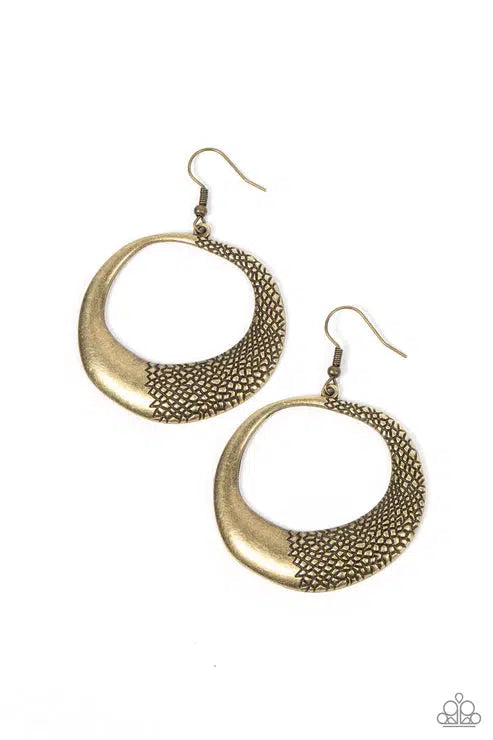 Downtown Jungle Brass Earrings - Paparazzi Accessories- lightbox - CarasShop.com - Paparazzi Jewelry by Cara Jewels