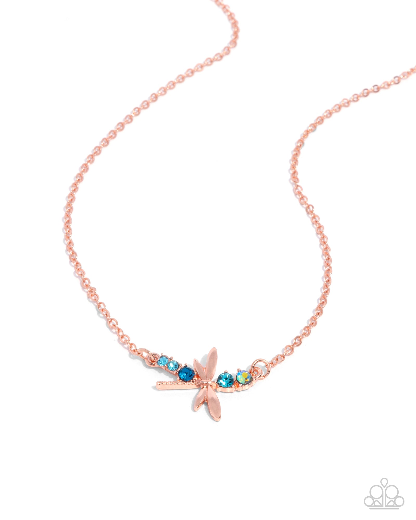 Dragonfly Deed Copper & Blue Rhinestone Necklace - Paparazzi Accessories- lightbox - CarasShop.com - Paparazzi Jewelry by Cara Jewels