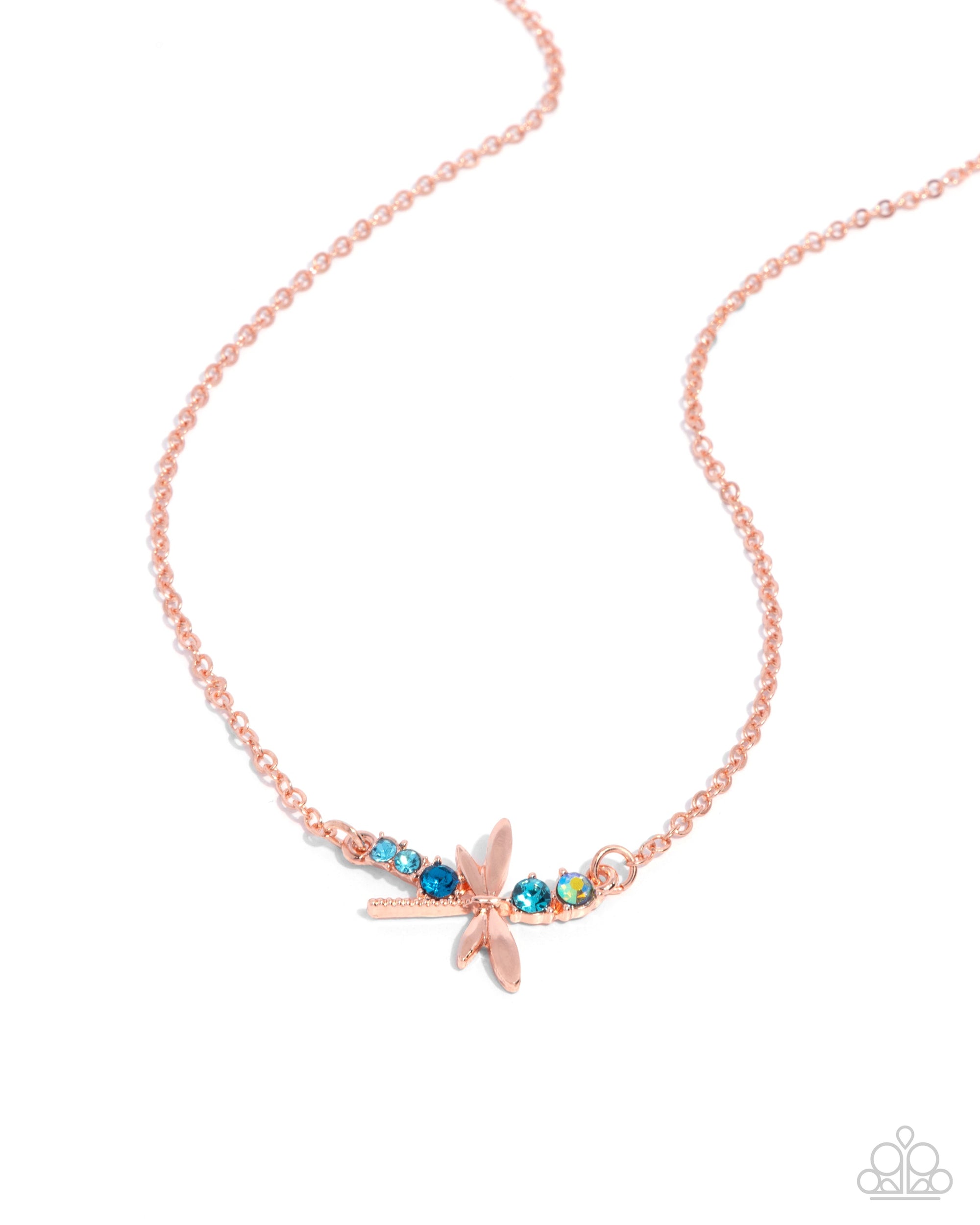 Dragonfly Deed Copper & Blue Rhinestone Necklace - Paparazzi Accessories- lightbox - CarasShop.com - Paparazzi Jewelry by Cara Jewels