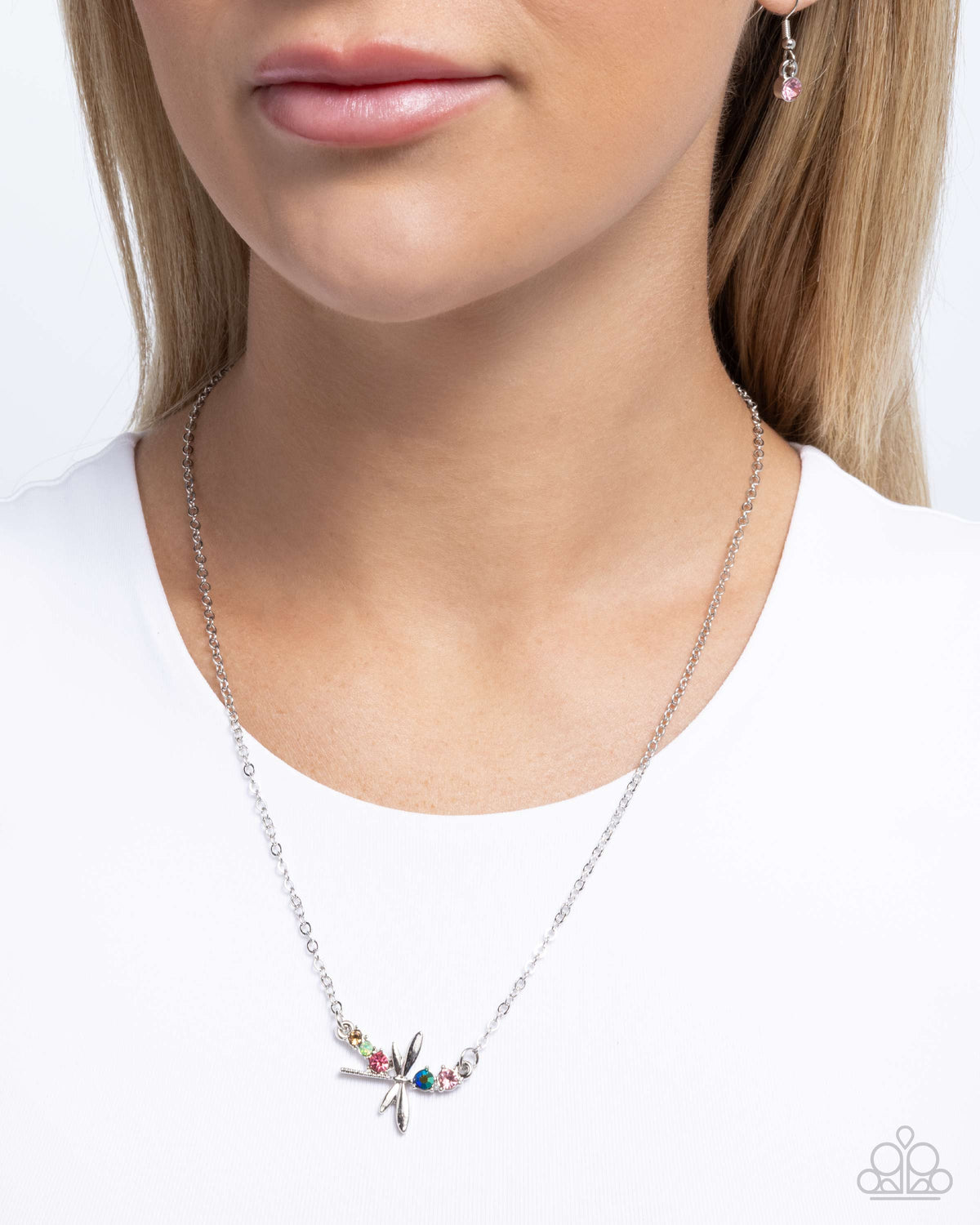 Dragonfly Deed Multi Necklace - Paparazzi Accessories- on model - CarasShop.com - Paparazzi Jewelry by Cara Jewels