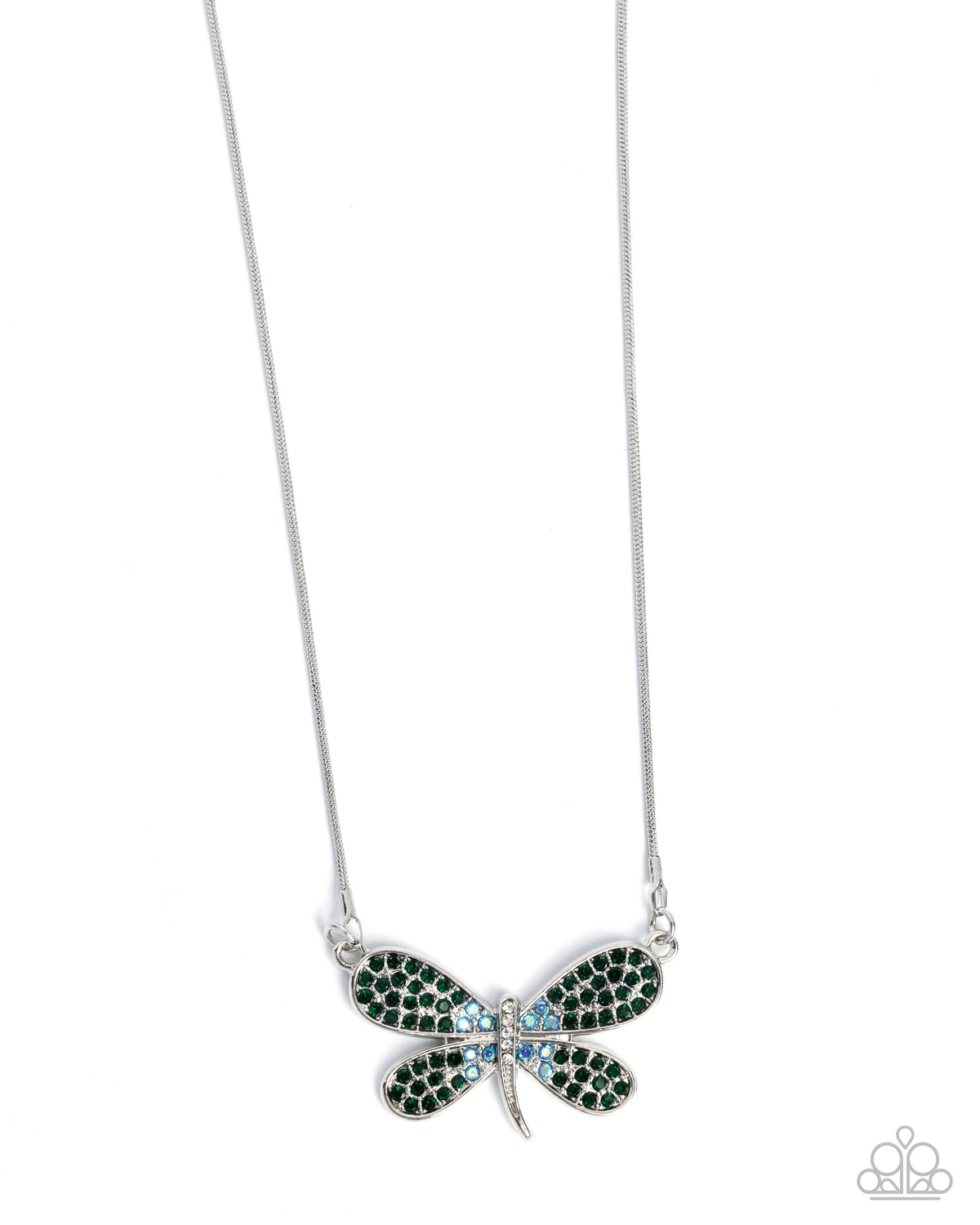 Dragonfly Direction Green Rhinestone Necklace - Paparazzi Accessories- lightbox - CarasShop.com - Paparazzi Jewelry by Cara Jewels