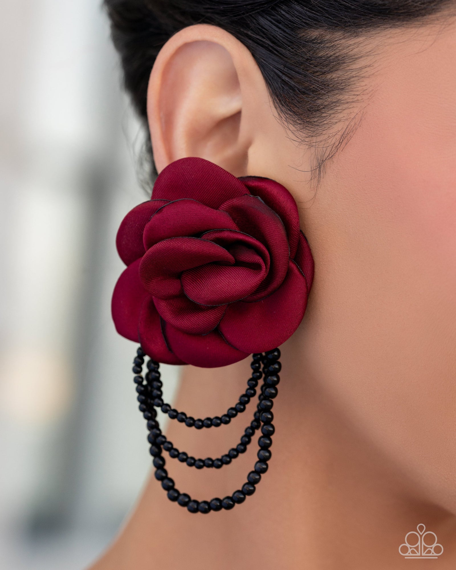Dramatic Dame Red Rose Flower Earrings - Paparazzi Accessories- lightbox - CarasShop.com - Paparazzi Jewelry by Cara Jewels