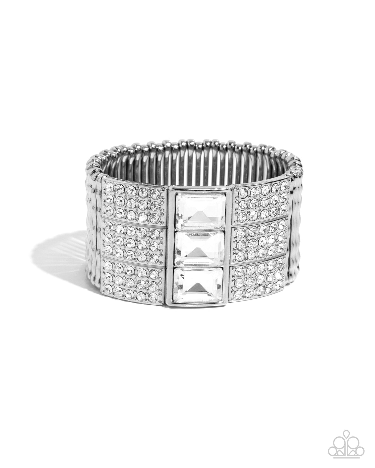 Dramatic Diva White Rhinestone Bracelet - Paparazzi Accessories- lightbox - CarasShop.com - Paparazzi Jewelry by Cara Jewels
