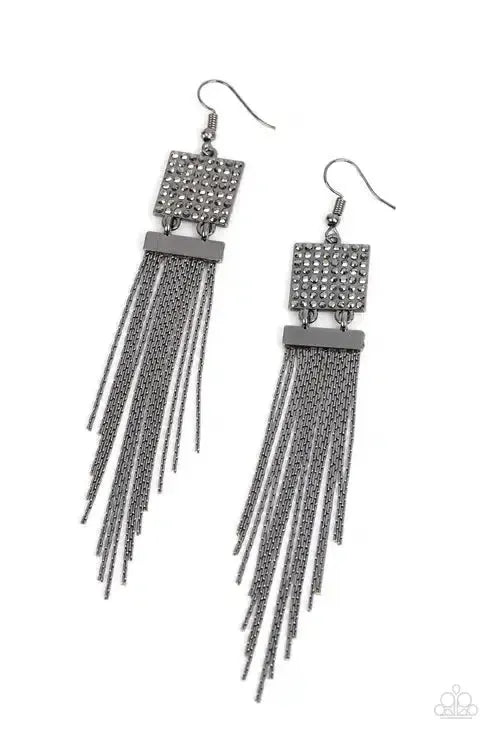 Dramatically Deco Black Earrings - Paparazzi Accessories- lightbox - CarasShop.com - Paparazzi Jewelry by Cara Jewels