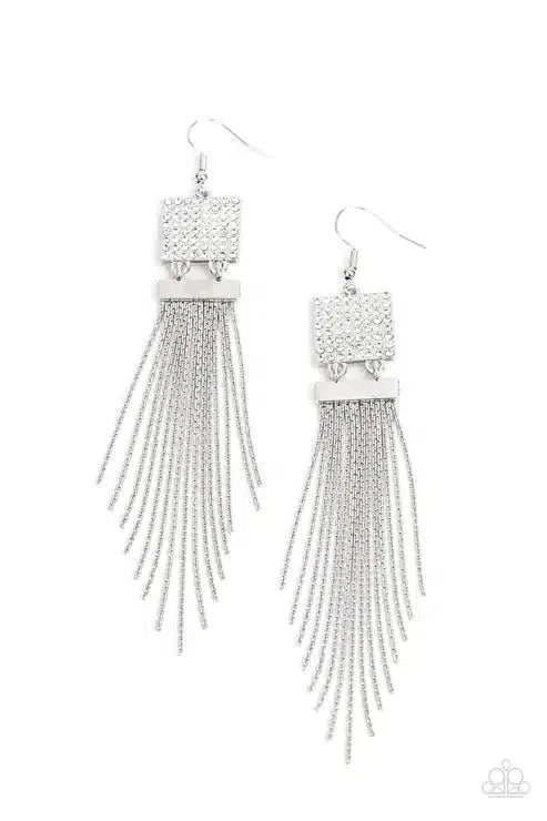 Dramatically Deco White Earrings - Paparazzi Accessories- lightbox - CarasShop.com - Paparazzi Jewelry by Cara Jewels